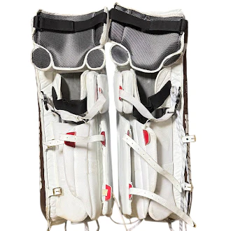 Vaughn Velocity V7 - Used Pro Stock Goalie Pads (White/Brown/Red) - Image 4