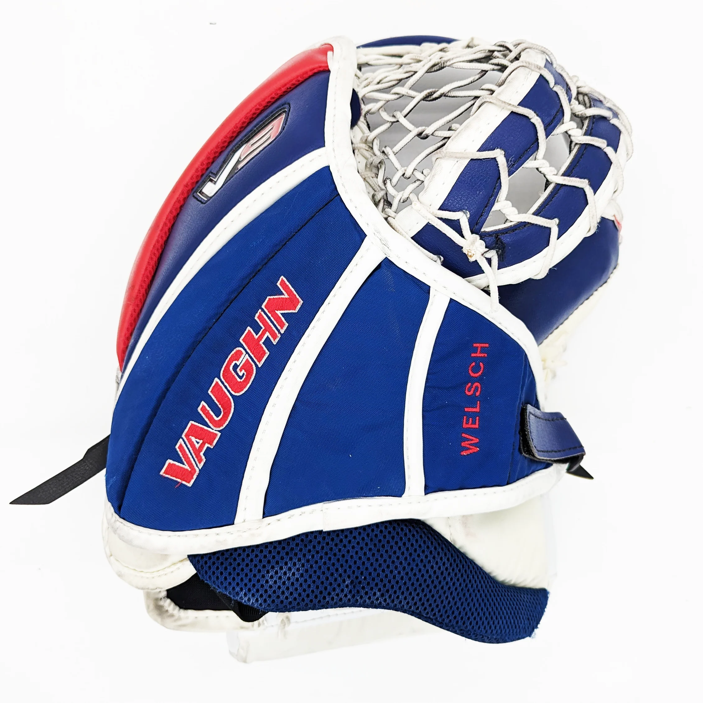 Vaughn Velocity V9 - NCAA Pro Stock Full Goalie Set (White/Blue/Red) - Image 5