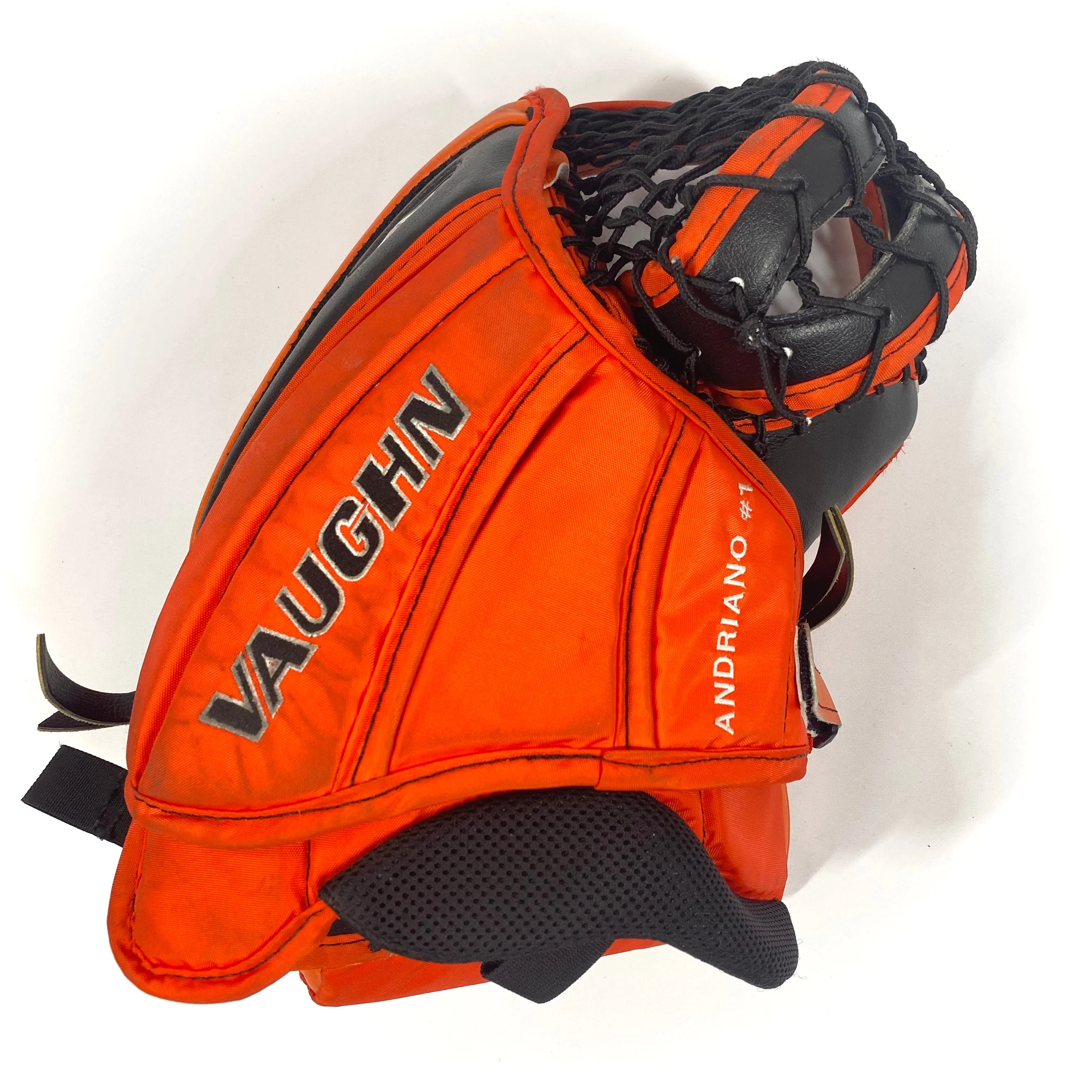 Vaughn Velocity V9 - Used Pro Stock Goalie Glove (Orange/Black/White) - Image 2