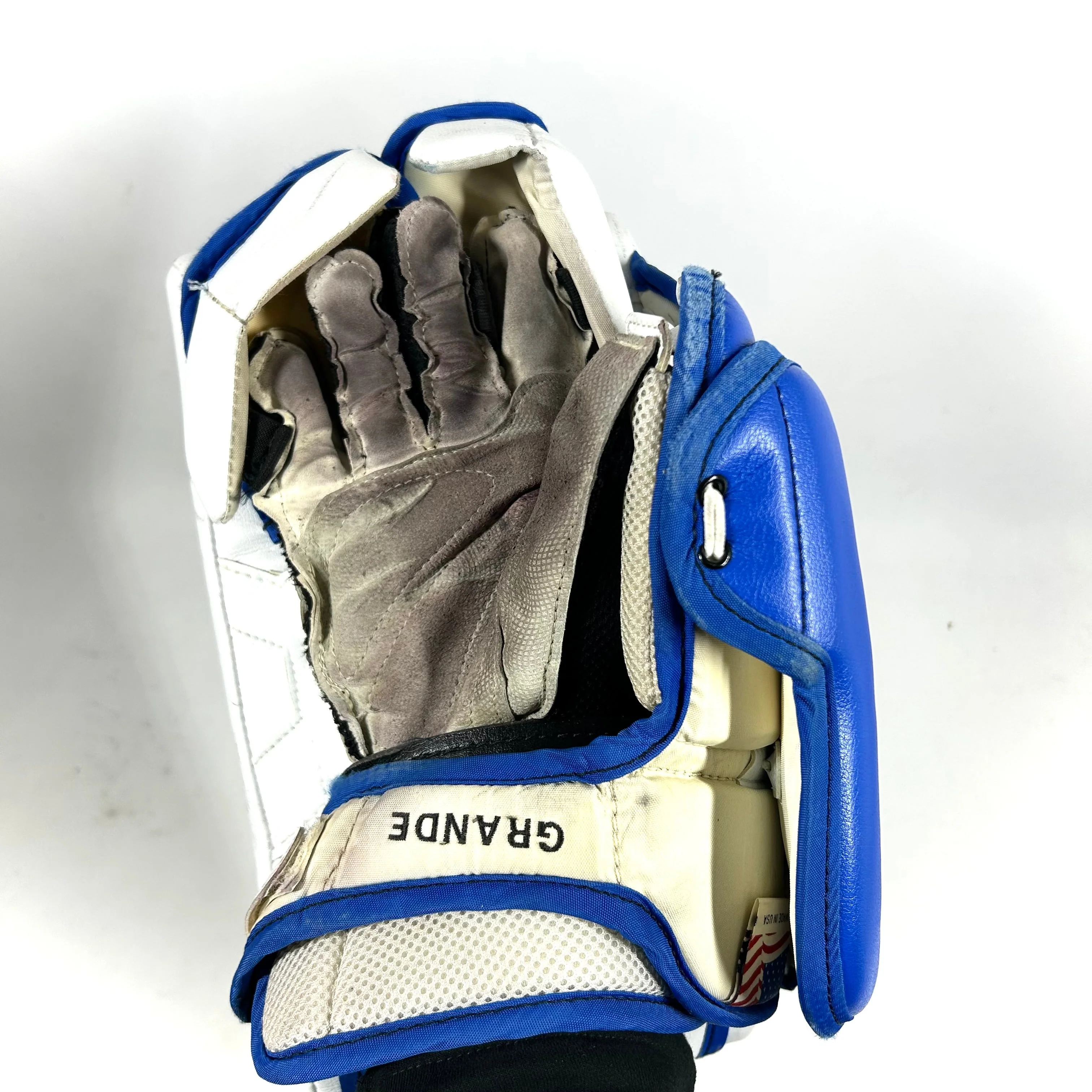 Vaughn Velocity V9 - Used Goalie Blocker (White/Purple/Blue) - Image 3