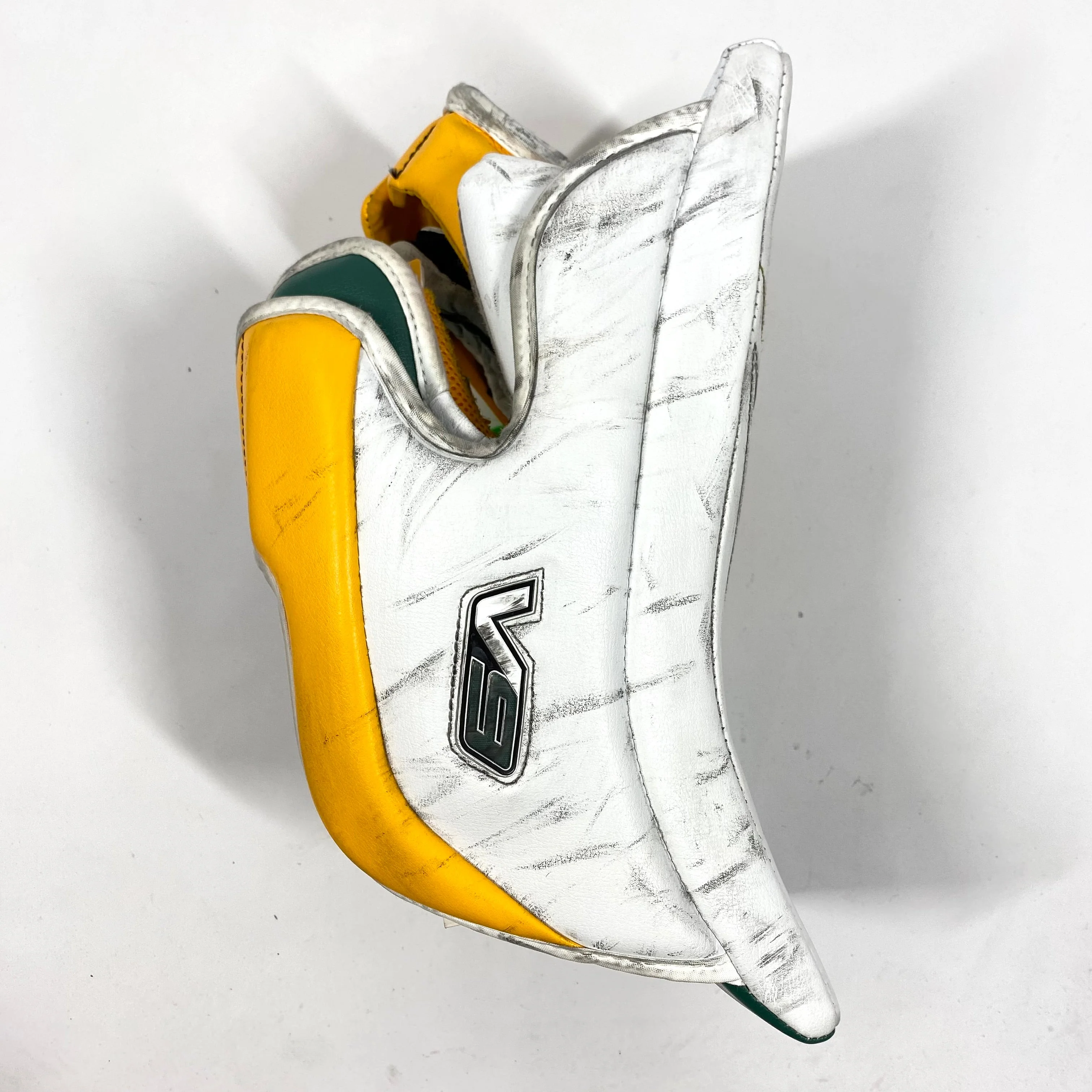 Vaughn Velocity V9 - Used Pro Stock Goalie Blocker (Yellow/Green) - Image 2