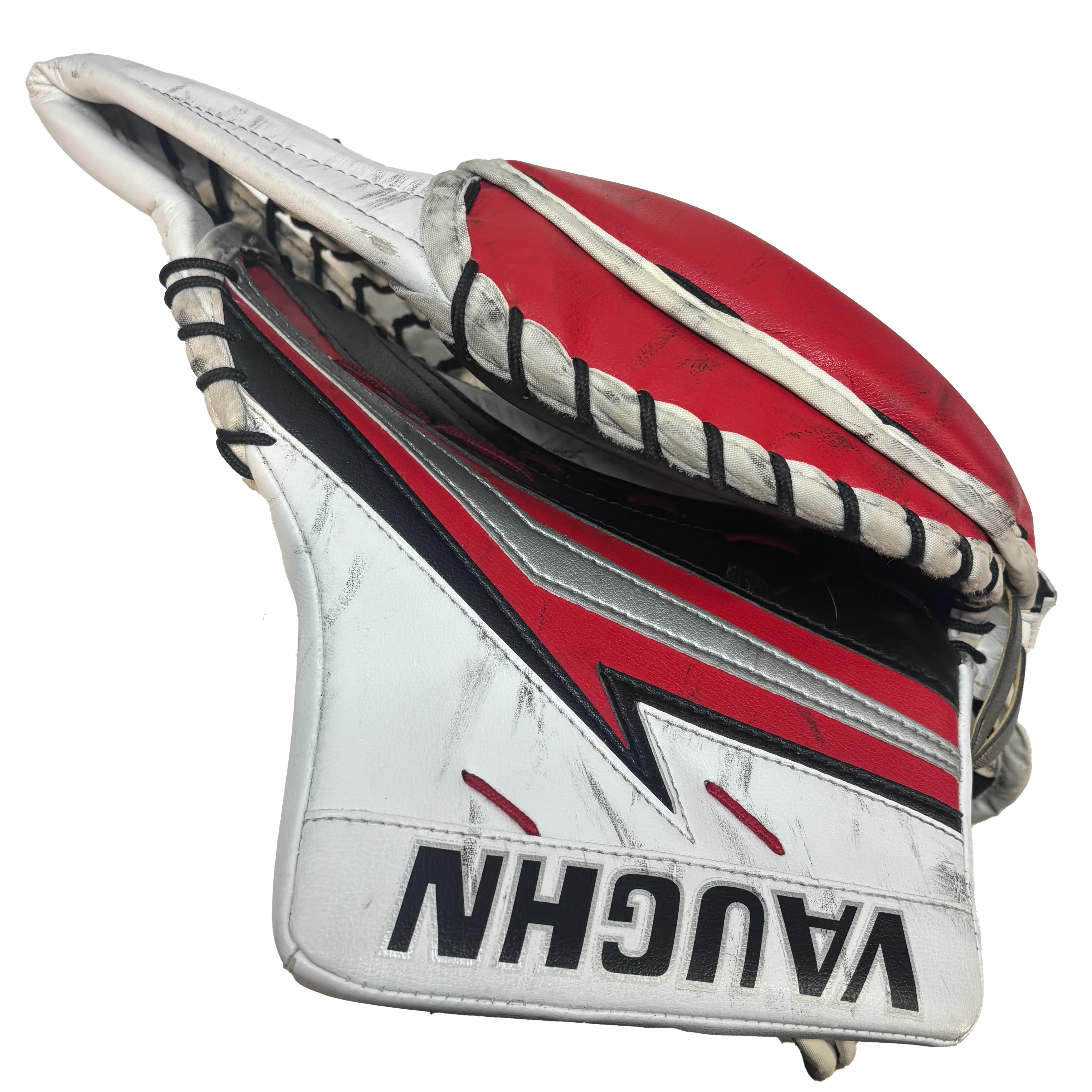 Vaughn Velocity V9 - Used Pro Stock Goalie Glove (White/Black/Red) - Image 3