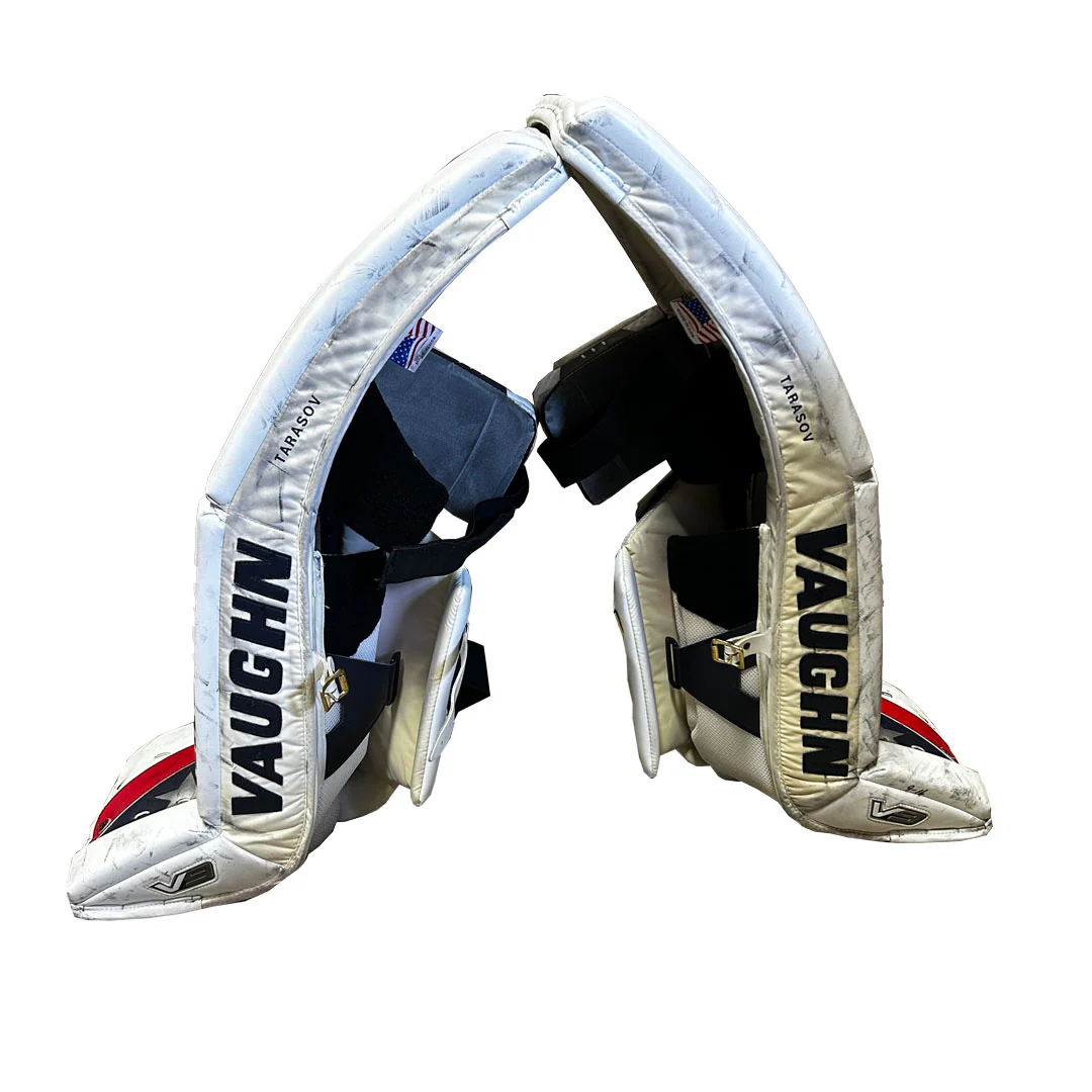 Vaughn Velocity V9 - Used Pro Stock Goalie Pads (White/Navy/Red) - Image 4