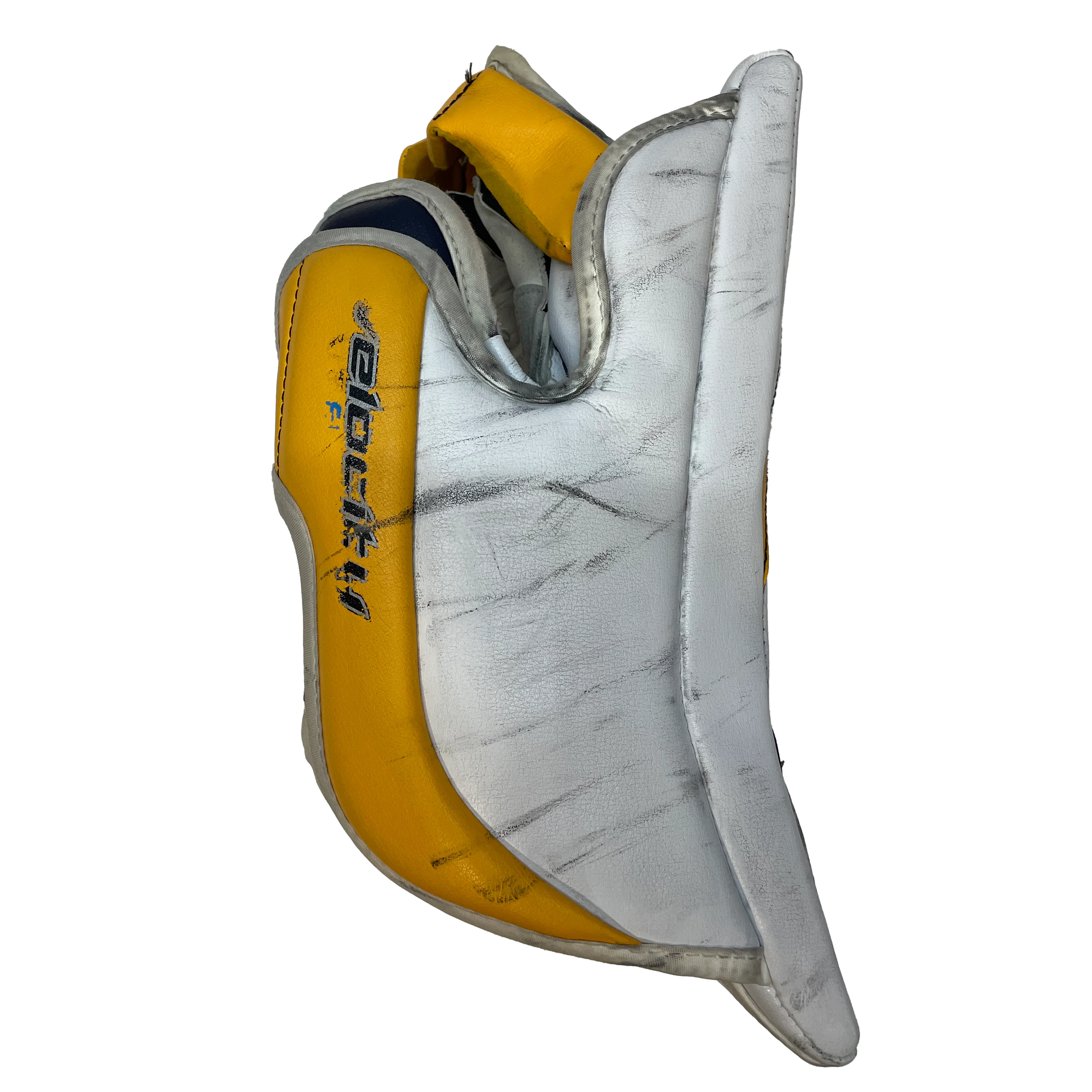 Vaughn Ventus SLR - Used Pro Stock Goalie Pads (White/Yellow/Navy) - Image 10