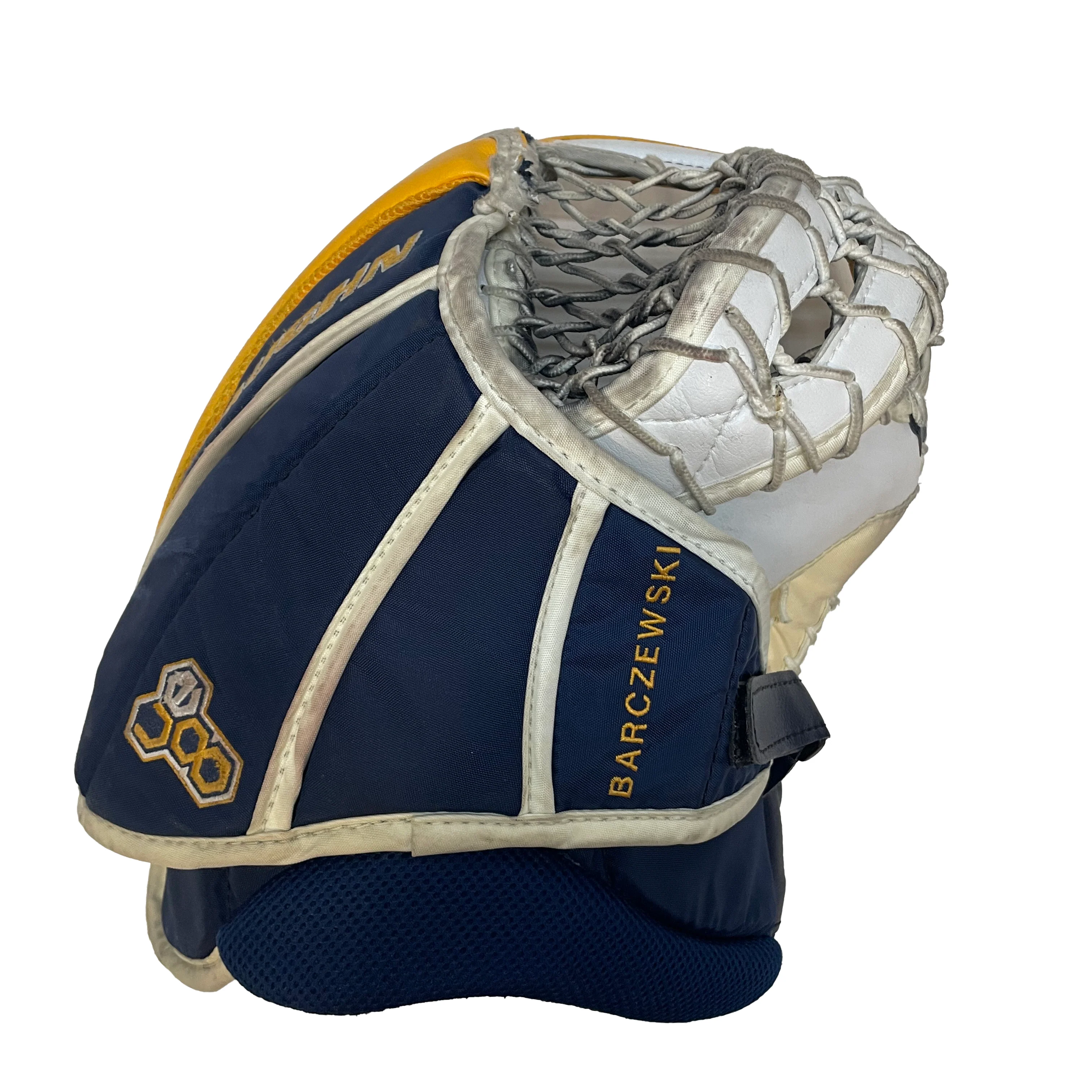 Vaughn Ventus SLR - Used Pro Stock Goalie Pads (White/Yellow/Navy) - Image 7