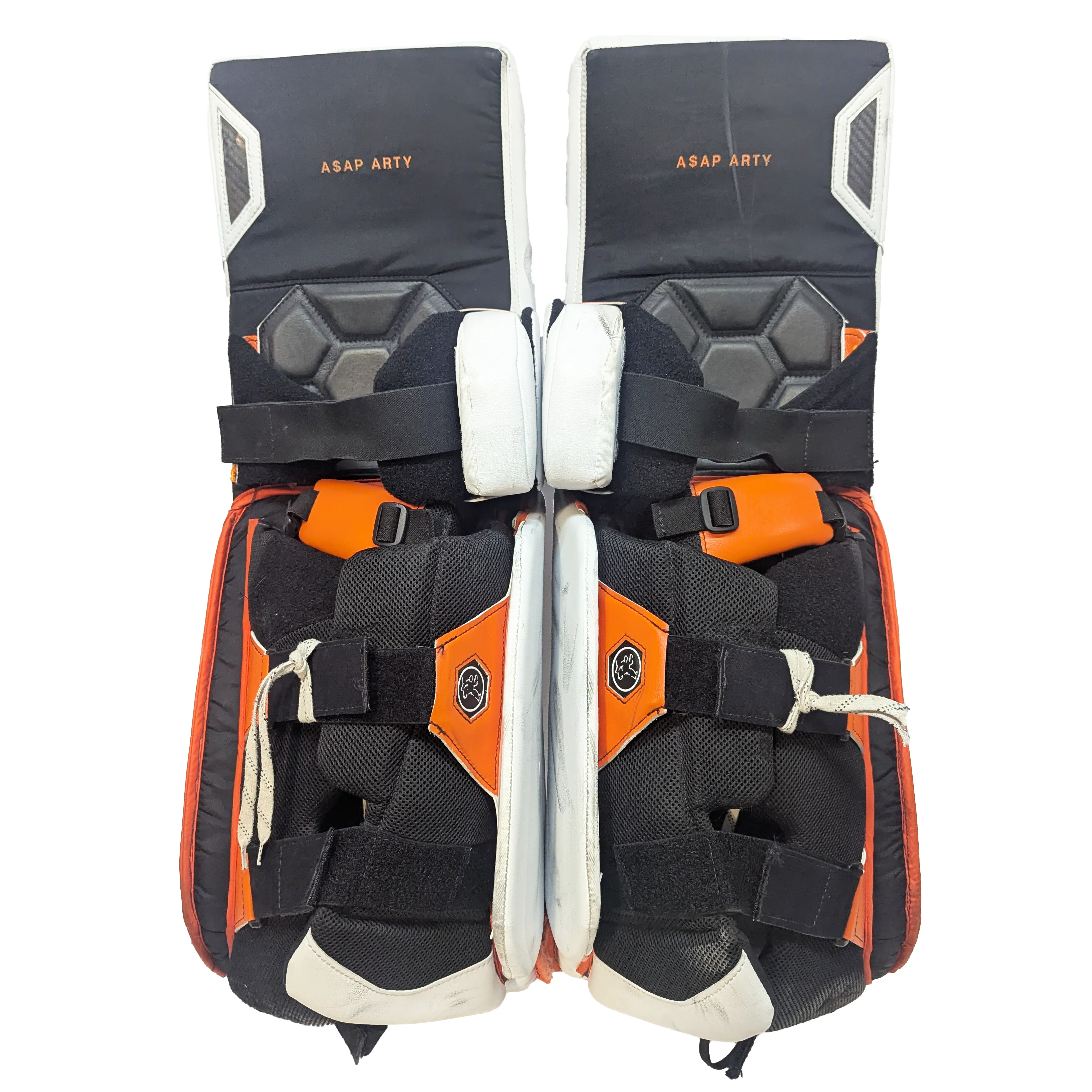 Vaughn Ventus SLR3 - Used Pro Stock Goalie Pads (White/Orange) - Image 4