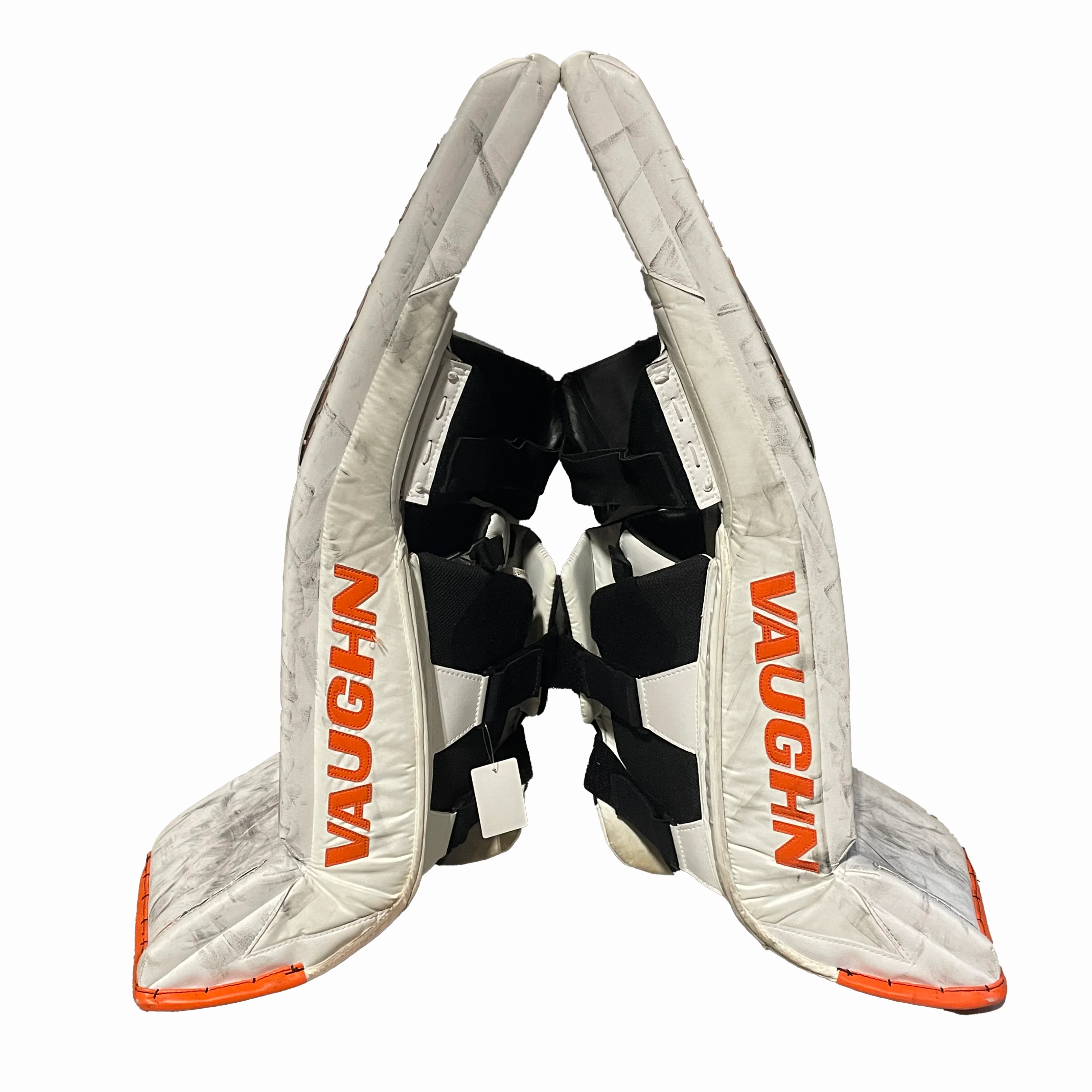 Vaughn Ventus SLR3 - Used Pro Stock Goalie Pads (White/Orange/Black) - Image 3