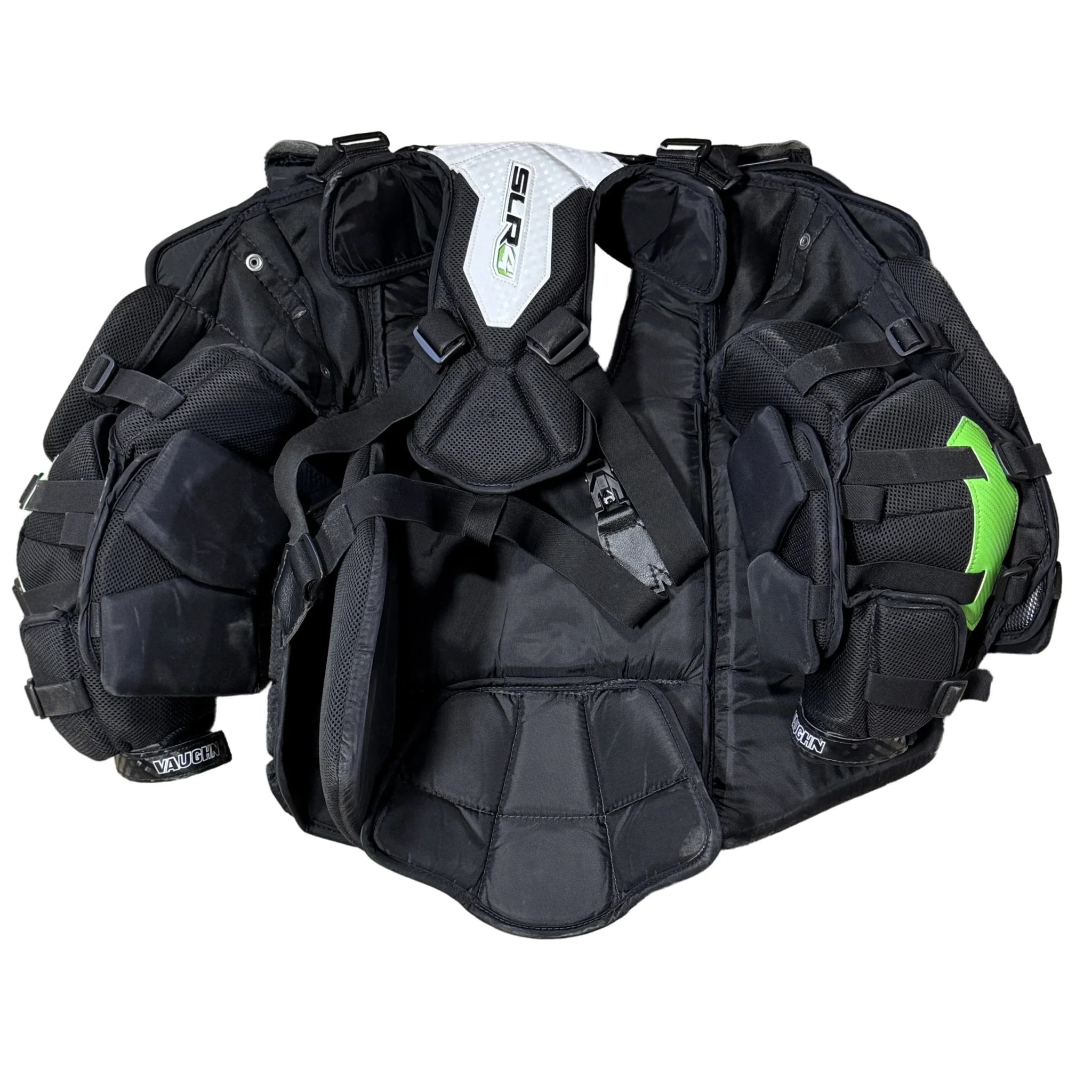 Vaughn Ventus SLR4 Pro Carbon - Used Pro Stock Goalie Chest Protector (Black/Green) - Image 2