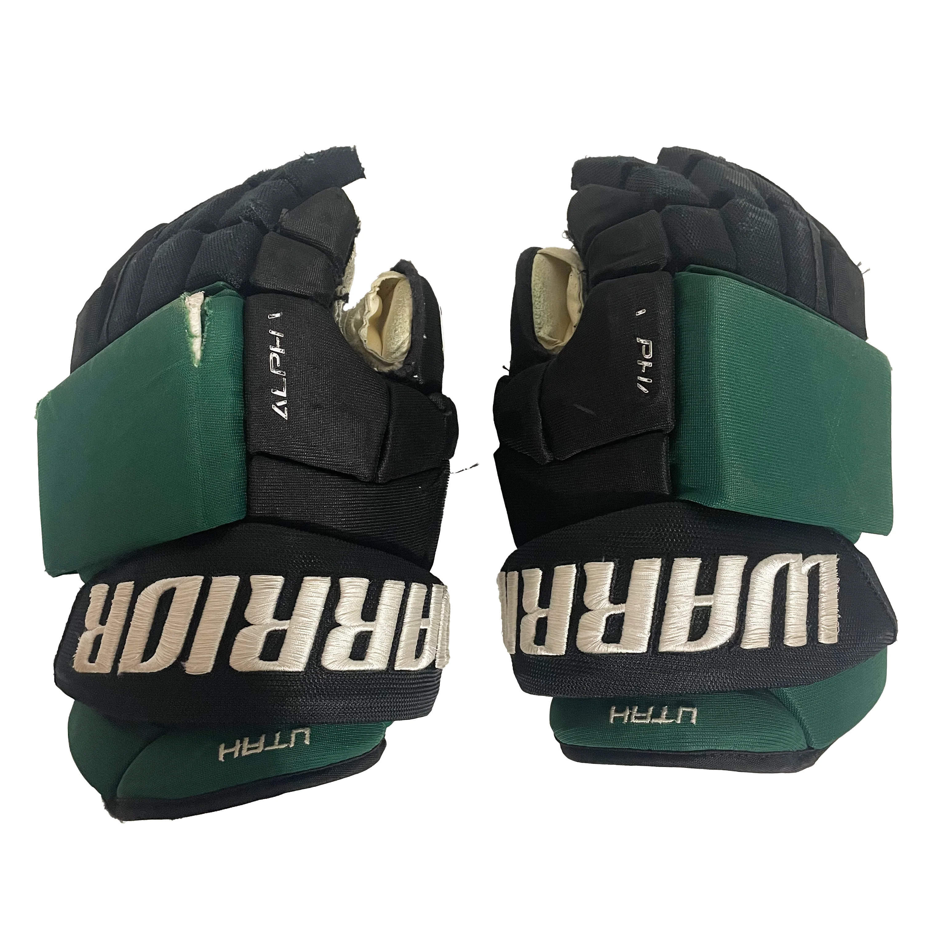 Warrior Alpha - Used ECHL Pro Stock Hockey Gloves (Green/Black)