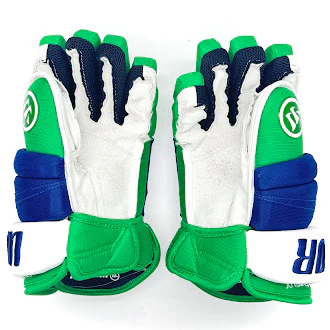 Warrior Covert QR1 Pro - NHL Used Pro Stock Glove - Brendan Lemieux (Blue/Green/White) - Image 2